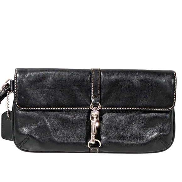 Coach Handbags - Coach Black Soft Leather Blue Lining Silver Hook Clasp Wristlet